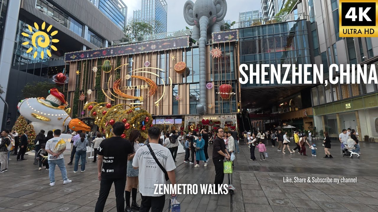 Shenzhen Hi-Tech Park Street Walk | Christmas Trees & Peaceful City Crowd | 4k 2025