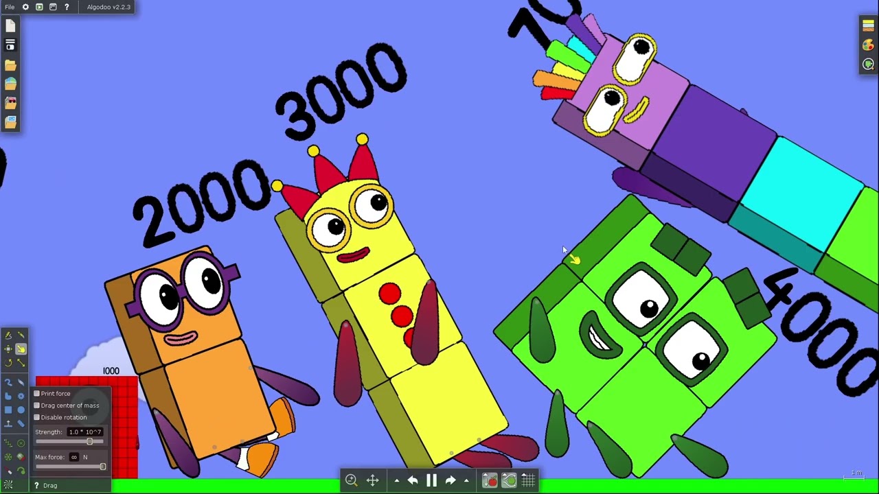 [Algodoo] Numberblocks 0 to 3 Billion - The Floor is Lava