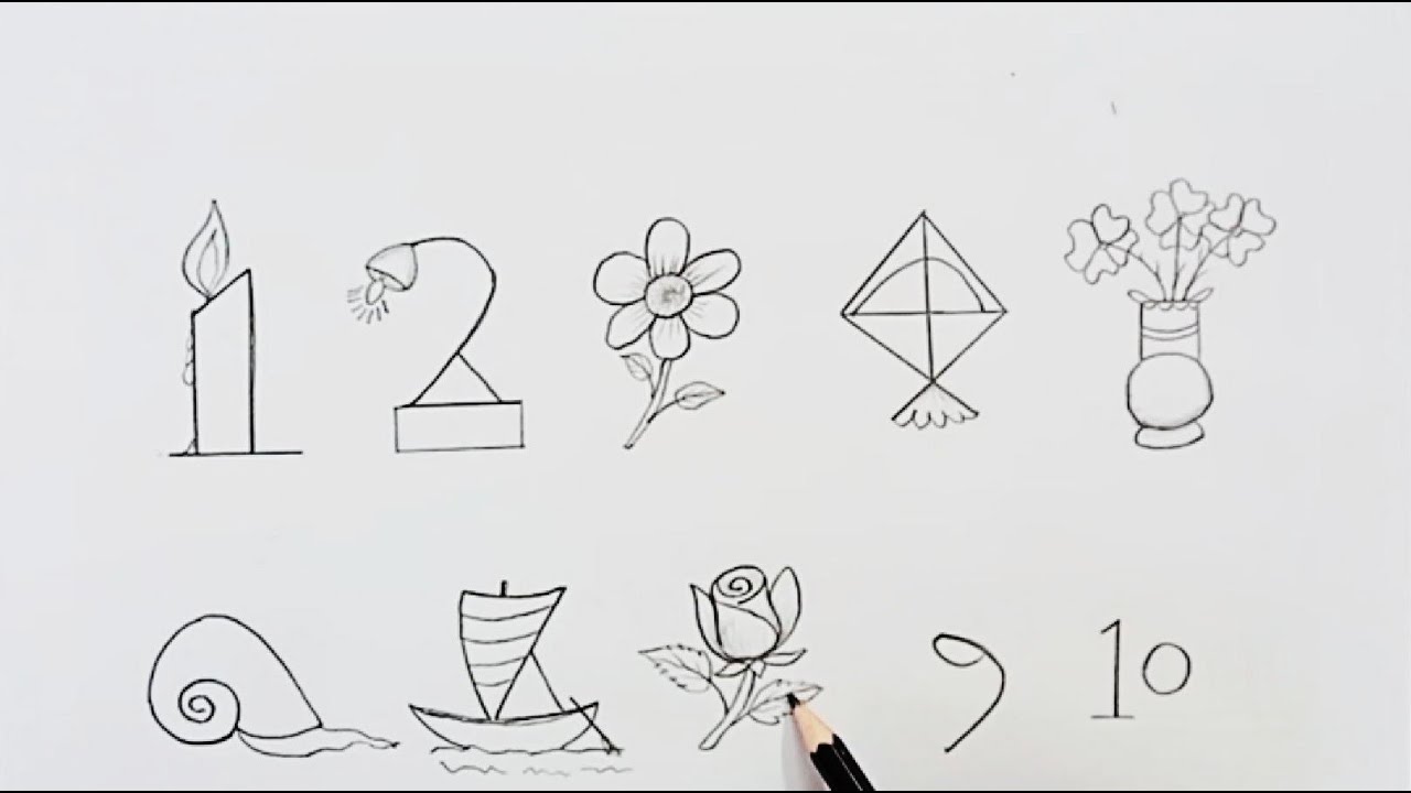 How to Easy Drawing with 1 to 10 Numbers | Drawing Ideas for Beginners ...