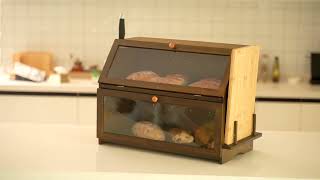 ERGODESIGN Double Layer Bamboo Bread Box Trapezoid Type with Side Slots Brown Bread Boxes