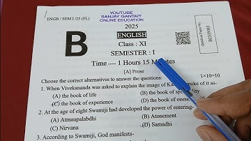 Class 11 Semester 1 English Question 2025 | Class XI 1st Semester English Model Question Paper 2025
