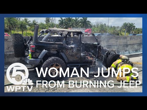 Woman jumps out of burning Jeep on I-95 in West Palm Beach