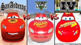 GTA San Andreas Lightning McQueen vs GTA 5 Lightning McQueen vs GTA 4 McQueen - Which is best?