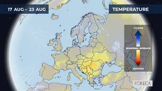 Monthly temperature forecast for Europe 29/7/2026