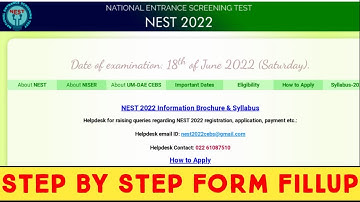 NEST 2022 | NEST 2022 ONLINE APPLICATION | STEP BY STEP NEST 2022 FORM FILLUP | NISER 2022