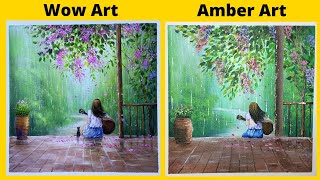 WOW ART Girl in Rain | PAINTING of GIRL in Rain TUTORIAL |  | Painting of Girl Sitting Alone in Rain