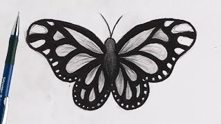 Dessin au crayon noir et blanc d'un papillon · Creative Fabrica