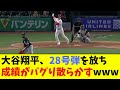 大谷翔平、28号弾を放ち成績がバグり散らかすwwwwww【なんJ反応】