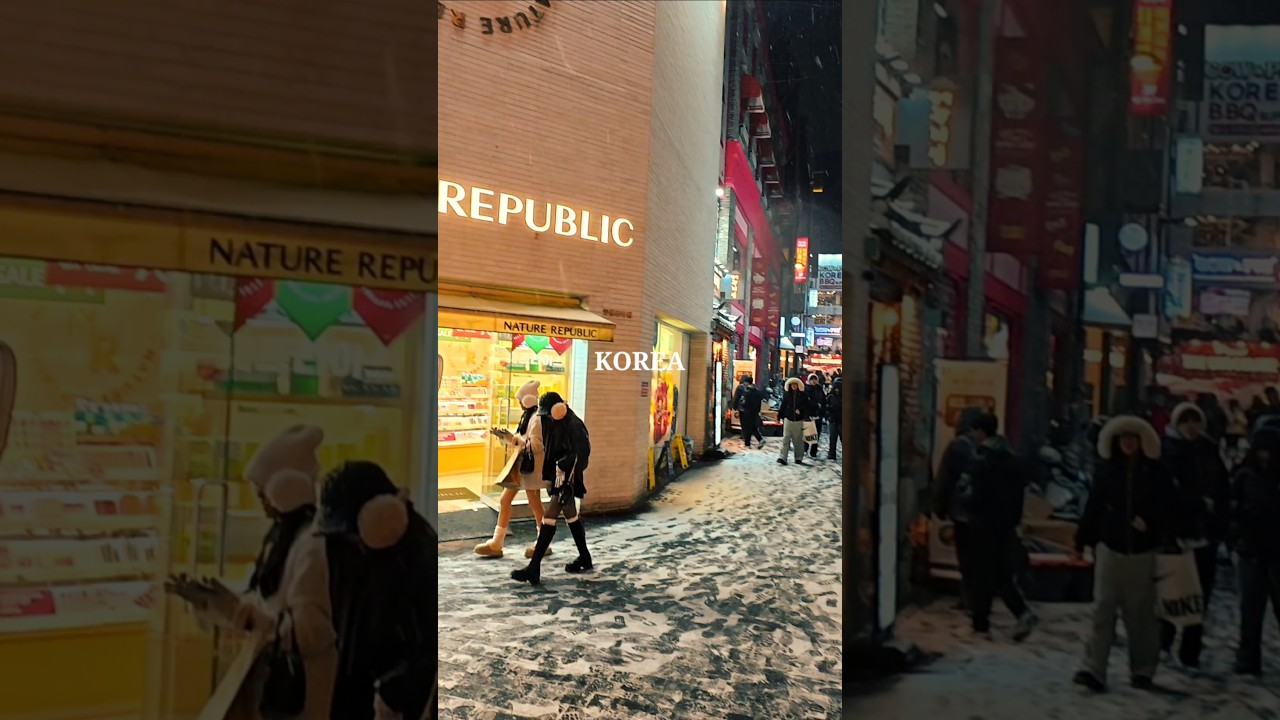 Snowy Myeongdong, Seoul Street Walking Tour, K-Pop Demon Hunters Korea Travel 눈 내리는 명동 서울거리 산책 케데헌명소