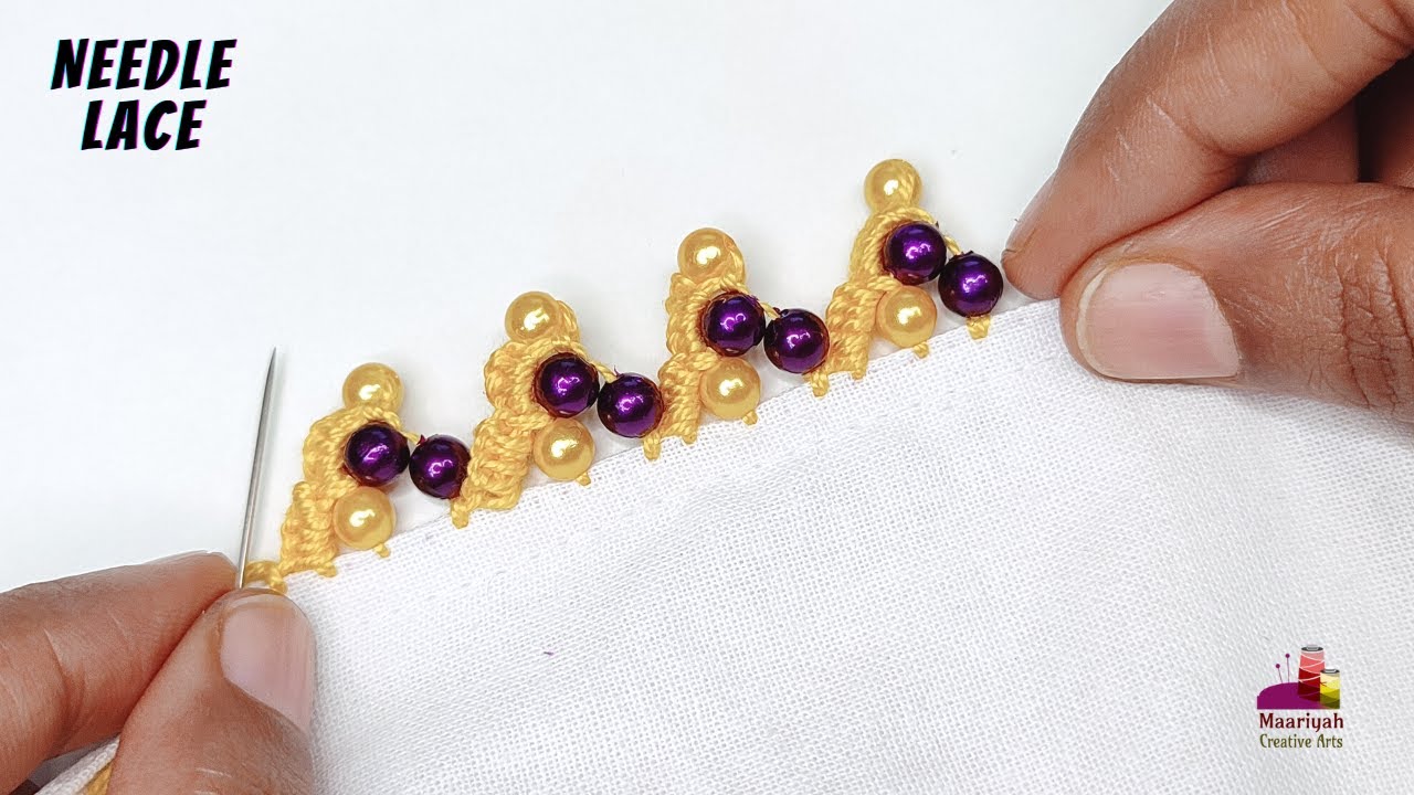 Needle Lace Embroidery Using Colorful Beads | एम्ब्रोइडरी | Sui Dhage se Lace | नीडल लेस - 609