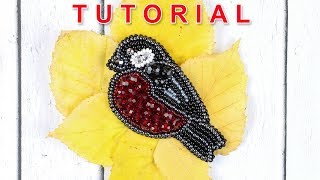 Bullfinch Bird Beaded Brooch / Tutorial / DIY