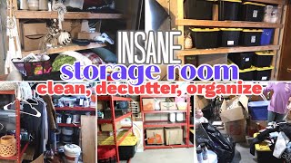 INSANE STORAGE ROOM CLEAN OUT! | DECLUTTER | ORGANIZE | BEFORE AND AFTER | MAJOR TRANSFORMATION!