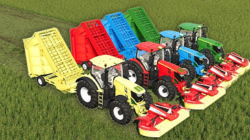 LAND VAN KLEUREN! TRANSPORTEREN VAN JOHN DEERE TRACTOREN & GRASLAADWAGEN ! Landbouwsimulator 22