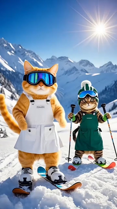 Frosty Paws: The Skiing Duo #aicat #aicat #catsports #catstory #catfriendship #catadventures