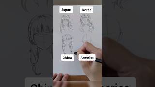 Japan vs Korea vs China vs America- How to draw hair for anime girl - different countries #howtodraw