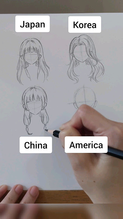 Japan vs Korea vs China vs America- How to draw hair for anime girl - different countries #howtodraw