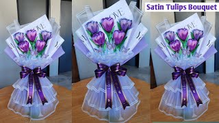 Tulips satin ribbon bouquet wrapping tutorial #satinribboncrafts #satinflower #satinribbonflowers
