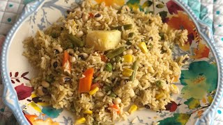 Vegetable Pulao | Coriander Mint Pulao with black-eyed peas and vegetables | Karnataka Pulao