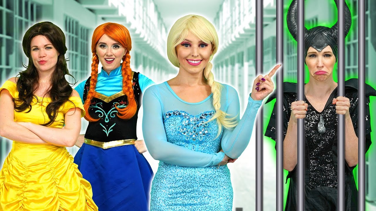 maleficent cosplay LOCKED UP. Elsa Sends Maleficent to Jail after She Steals. With Belle and Anna.