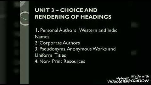 BLIS 227 practicaAACR 2R Cataloguing Rendering of Headings Personal  author Western and Indian names