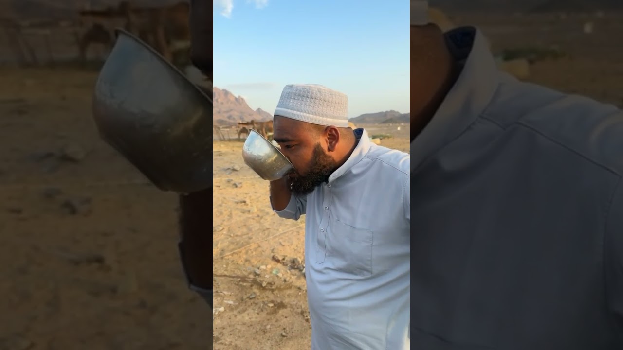 Moulana Quddus sahab drinking Camel Milk in Saudi Arabia 