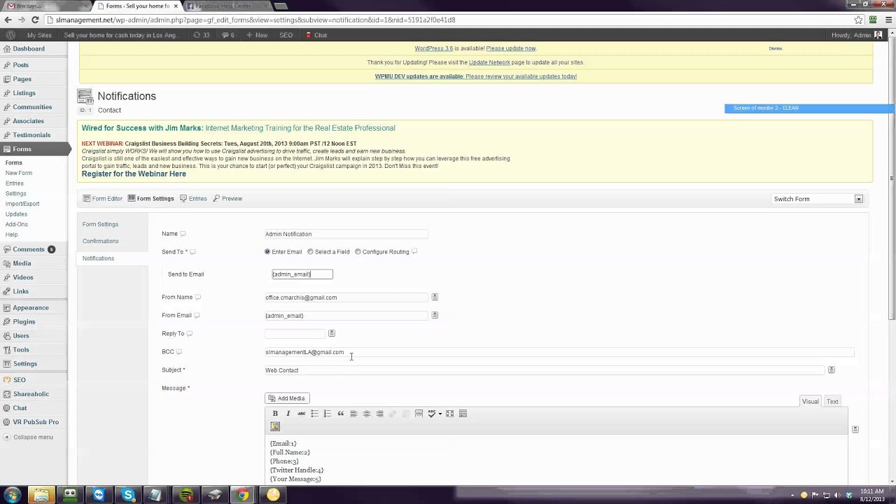 Gravity Forms How to change notification email / add recipients