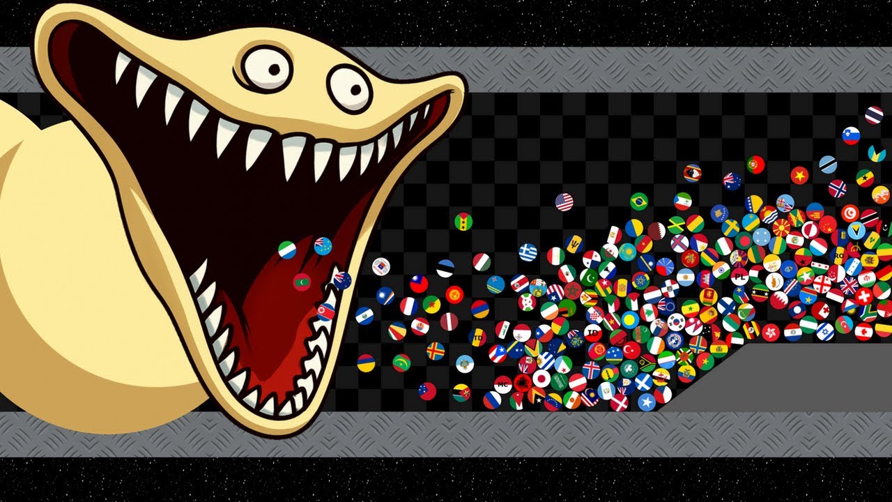 Escape From Hungry Worm - Countries Marble Race in Algodoo