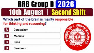 RRB Group D 2026 | 10th August Second Shift Questions with Answers | Railway Exam