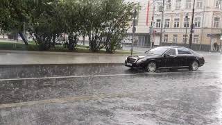 Heavy Rain With Hail In The Center Of Moscow.