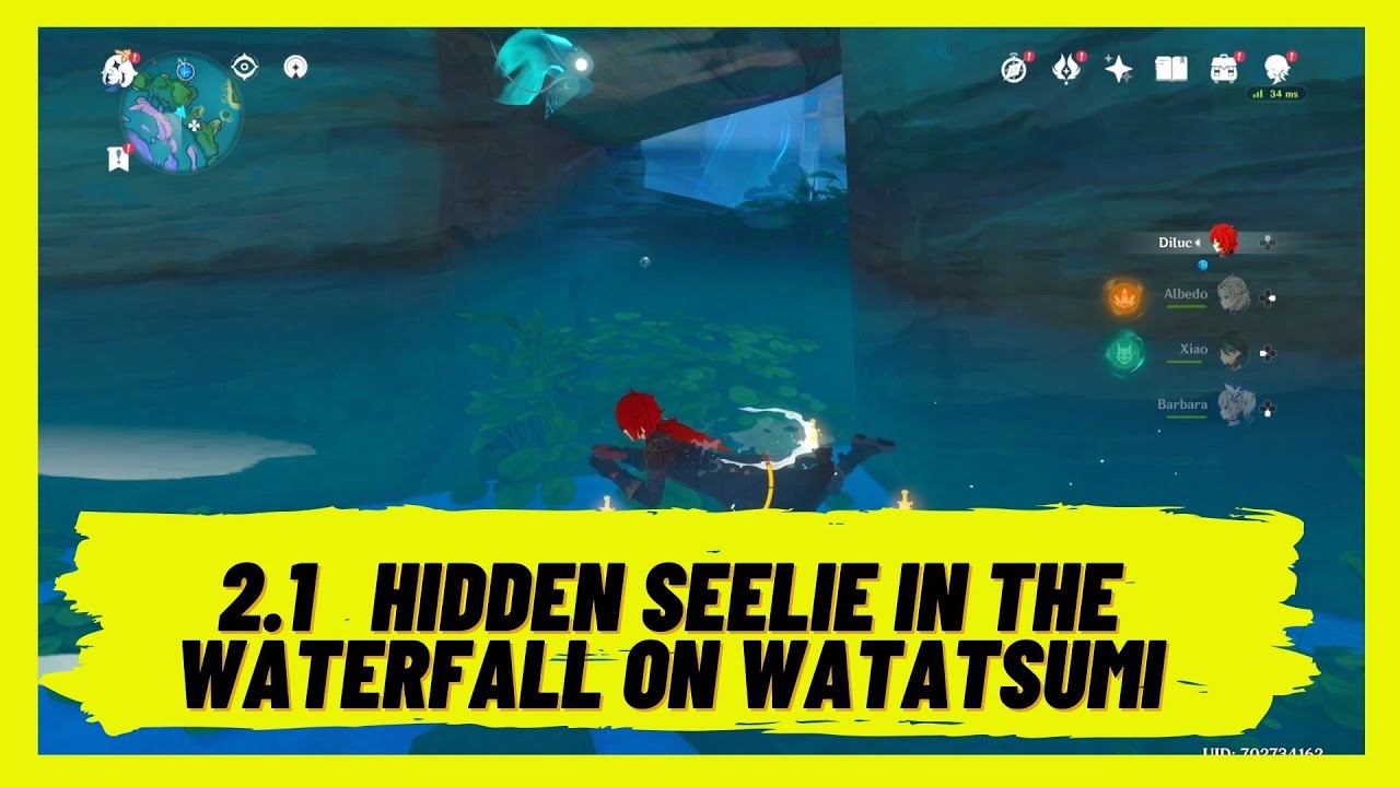 Genshin Impact 2.1 Hidden Seelie in the Waterfall Watatsumi Island