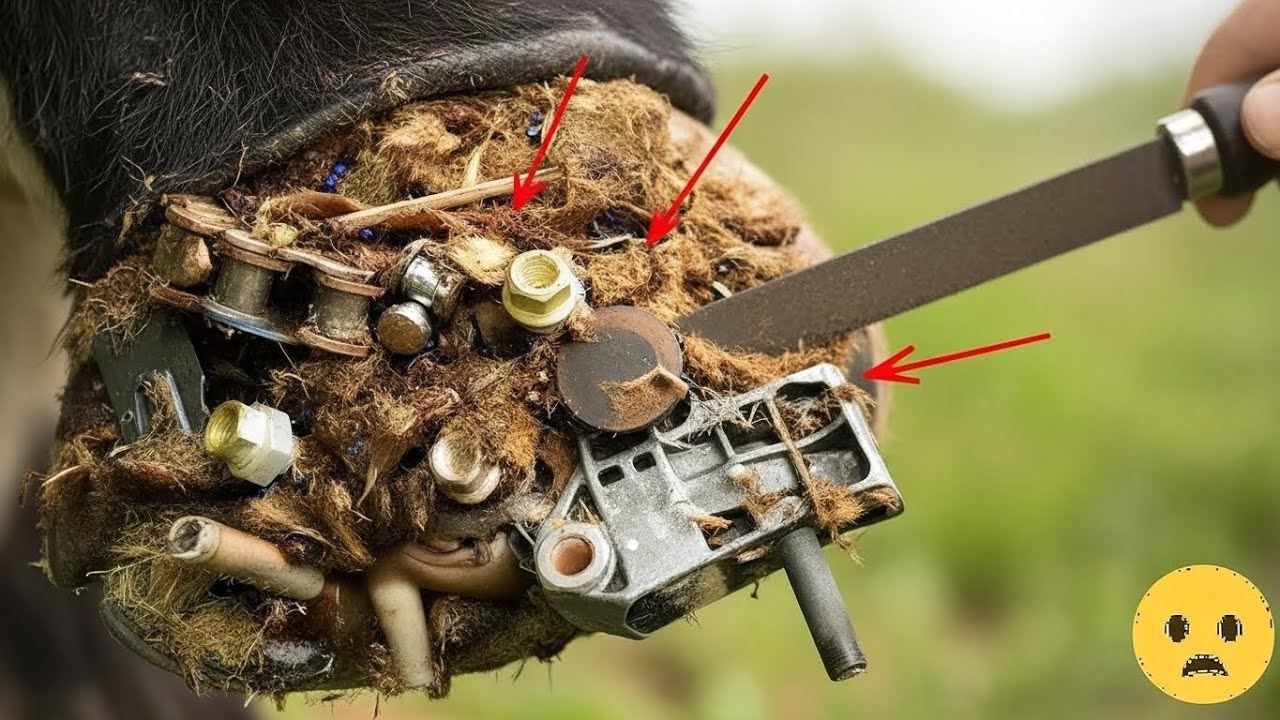 Severely Damaged Horse Hoof Packed With Debris and Metal Objects