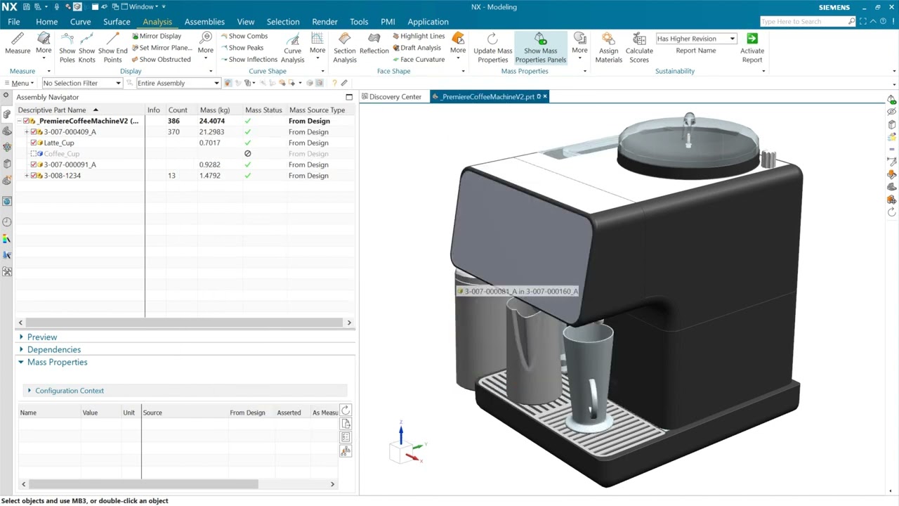 NX Assembly Mass Properties: New precision options and a new Center of Mass property [NX 2306]