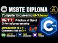 OOP(C++) Lecture 1 | Introduction to C++ History, Single and multiple line Comments | MSBTE K Scheme