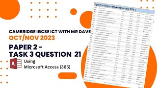 Cambridge IGCSE 0417 ICT Practical: 2023 Oct/Nov Paper 2 - Task 3 Question 21