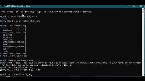 Como criar, e deletar um banco de dados (Mysql)