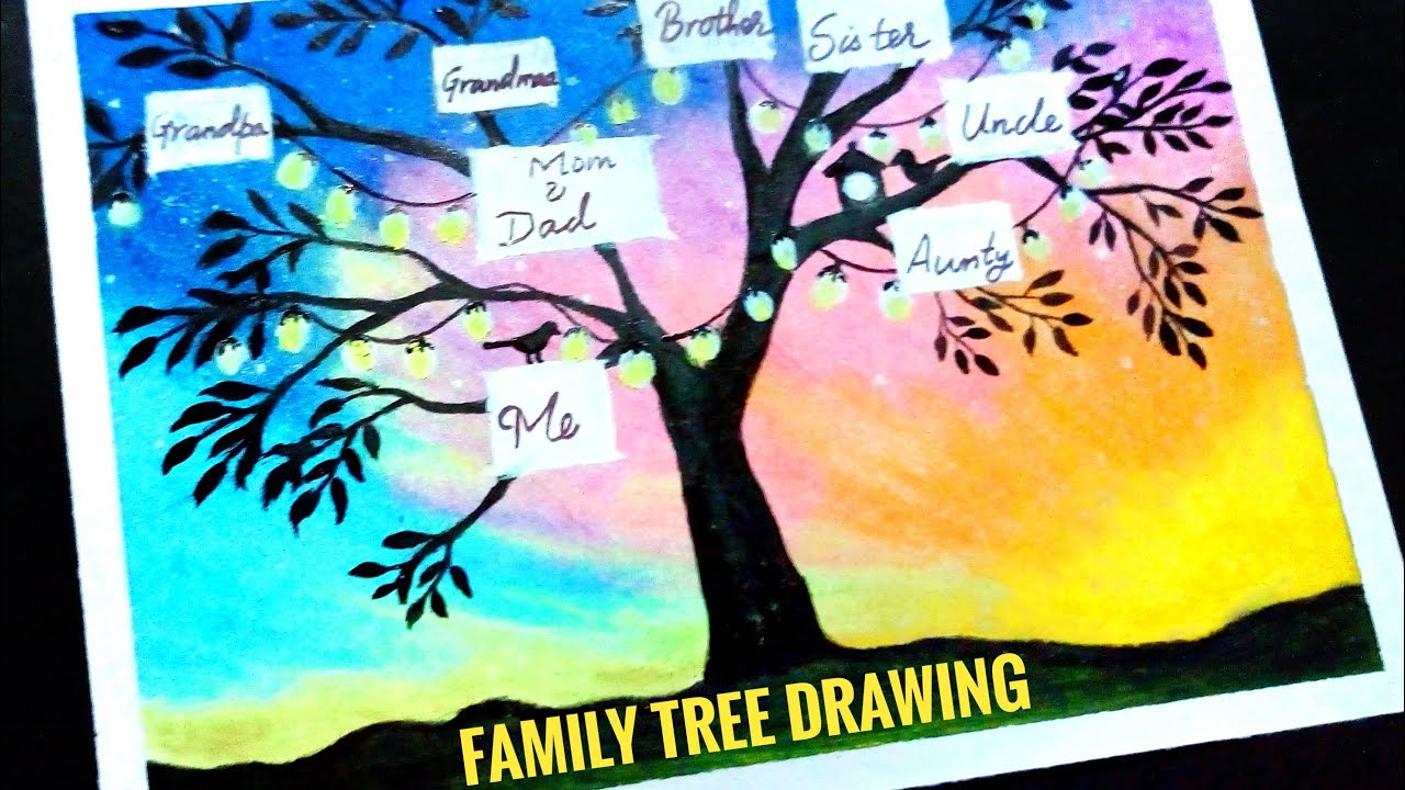 How to draw a Family tree with Oil Pastel for beginners | 