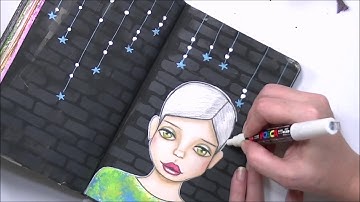 Mixed Media Girl Using a Face Template  - Art Journal With Me