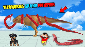 SHINCHAN and CHOP Fights TITANOBOA vs DINOSAURS😱 | Animal Revolt Battle Simulator |😂Funny game Hindi