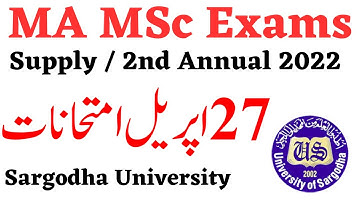 MA MSc Part 1 & 2 Supply 2nd Annual 2022 Exams Sargodha University - UOS MA MSc Exams Supply