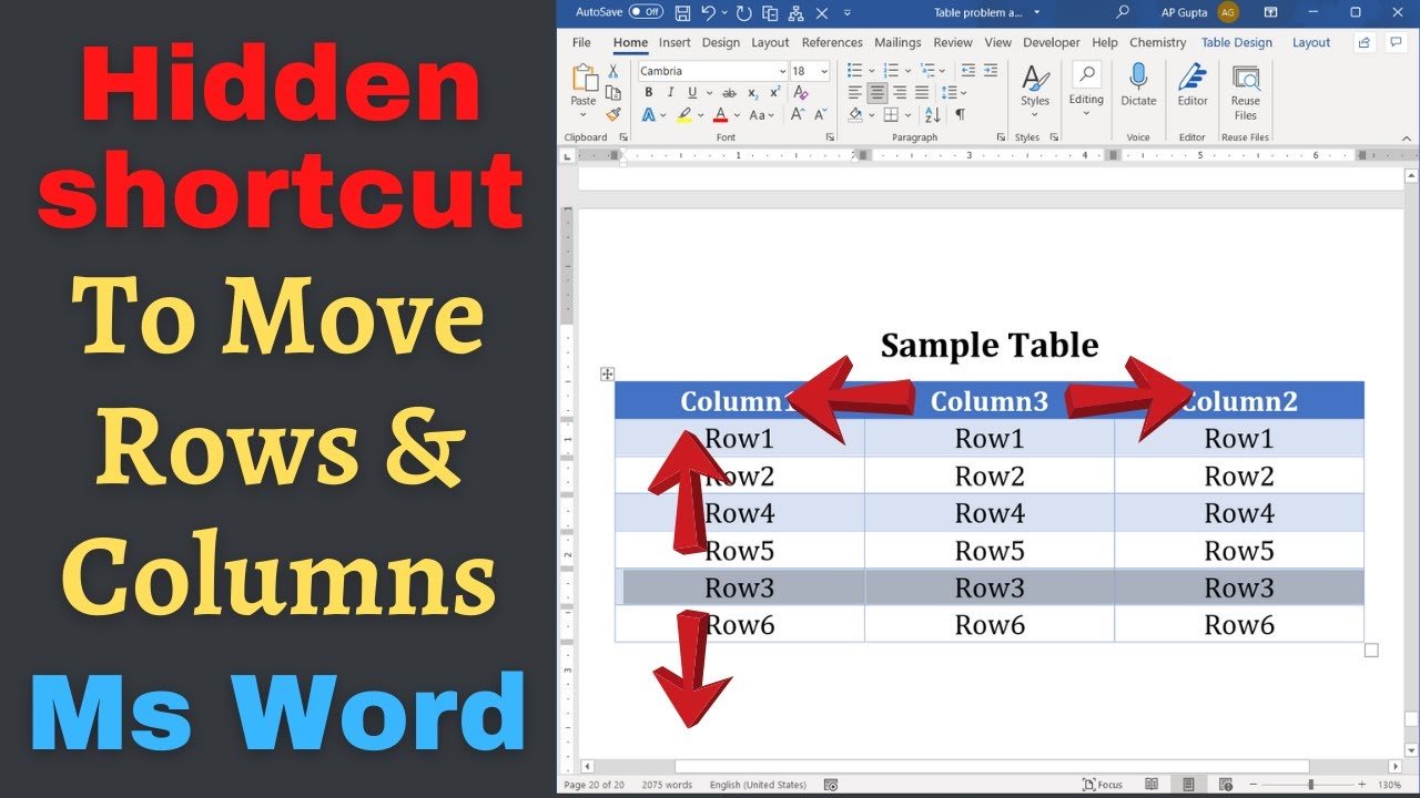 Magical Shortcut To Move Rows And Column In Word Table YouTube