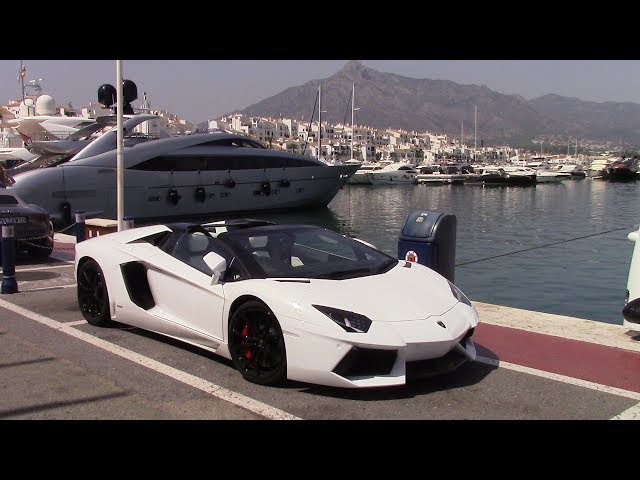 Lamborghini aventador, Louis Vuitton, Puerto Banus at night with