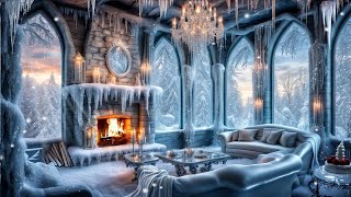 FROZEN ICE CASTLE FANTASY AMBIENCE-WINTER LIVING ROOM-SNOW FALL-FIREPLACE-SOOTHING NATURE SOUNDS screenshot 3
