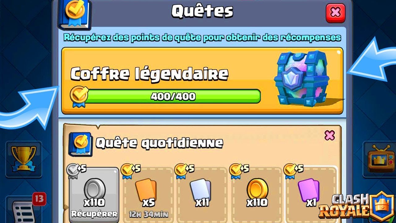 Clash Royale - MISE A JOUR NOUVEAU LES QUÃŠTES : DES GEMMES, DE L'OR ET DES  COFFRES GRATUITS ! - 