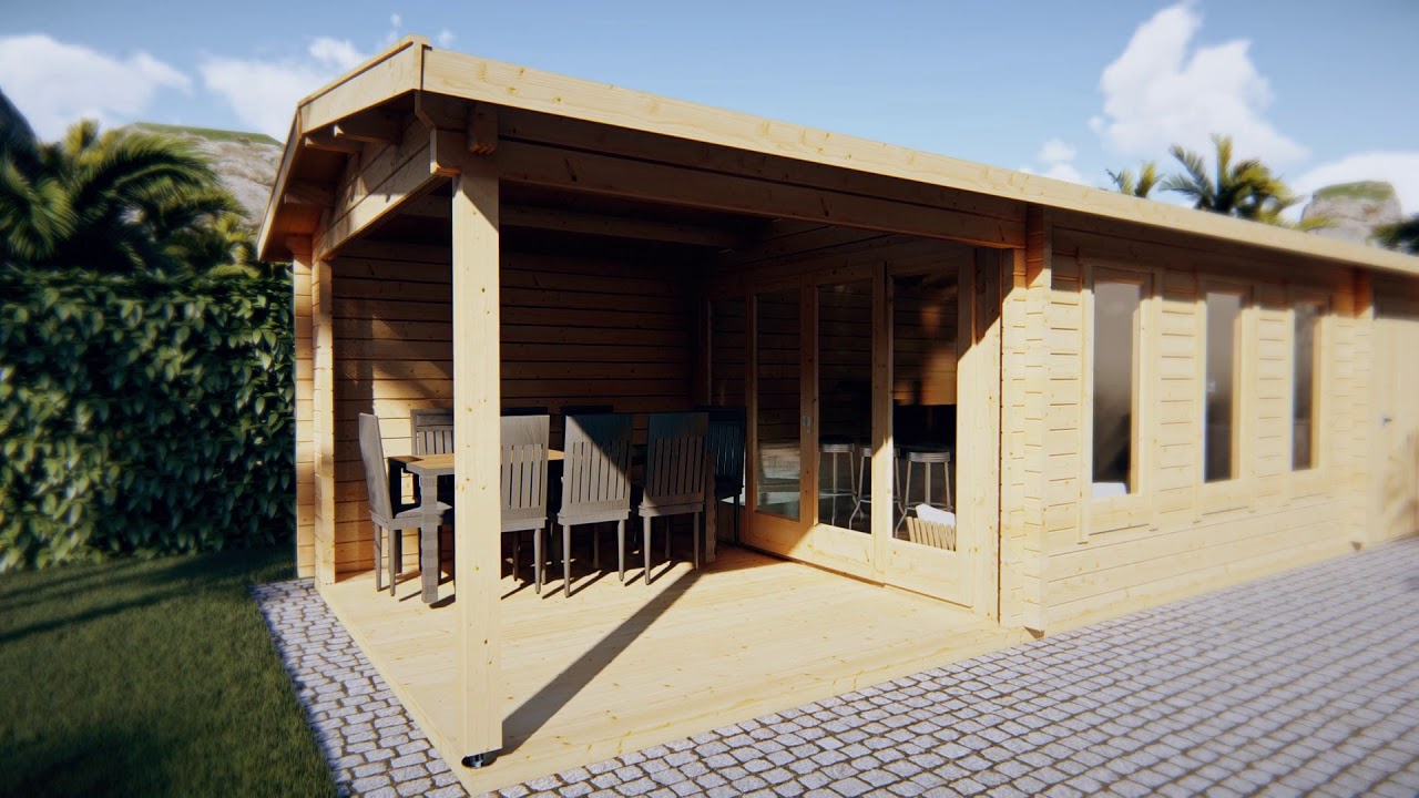 Gartenhaus mit Veranda und Schuppen Super Eva E - YouTube