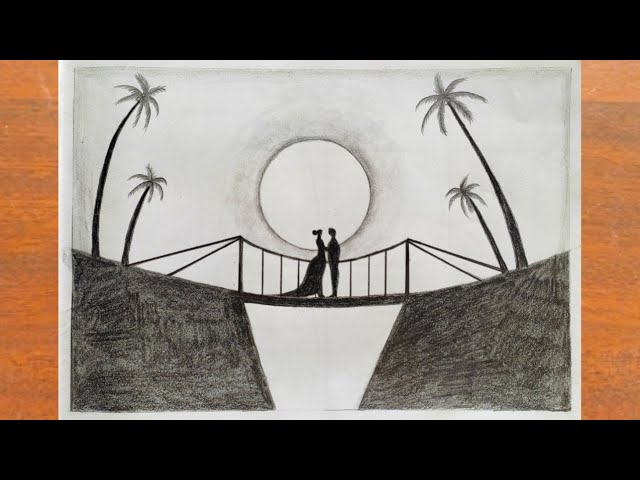 How to draw Romantic couple Scenery inside a girl's face \ Drawing Couple  in Moonlight for beginners 