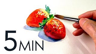 Eng Sub 5Min Easy Watercolor How To Paint A Strawberry
