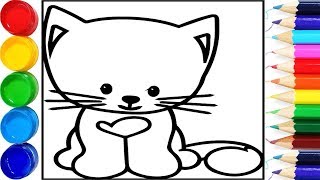 How to Draw a Cute Kitten || coloring pages to print  | Cute Kitten Drawing and Coloring Pages