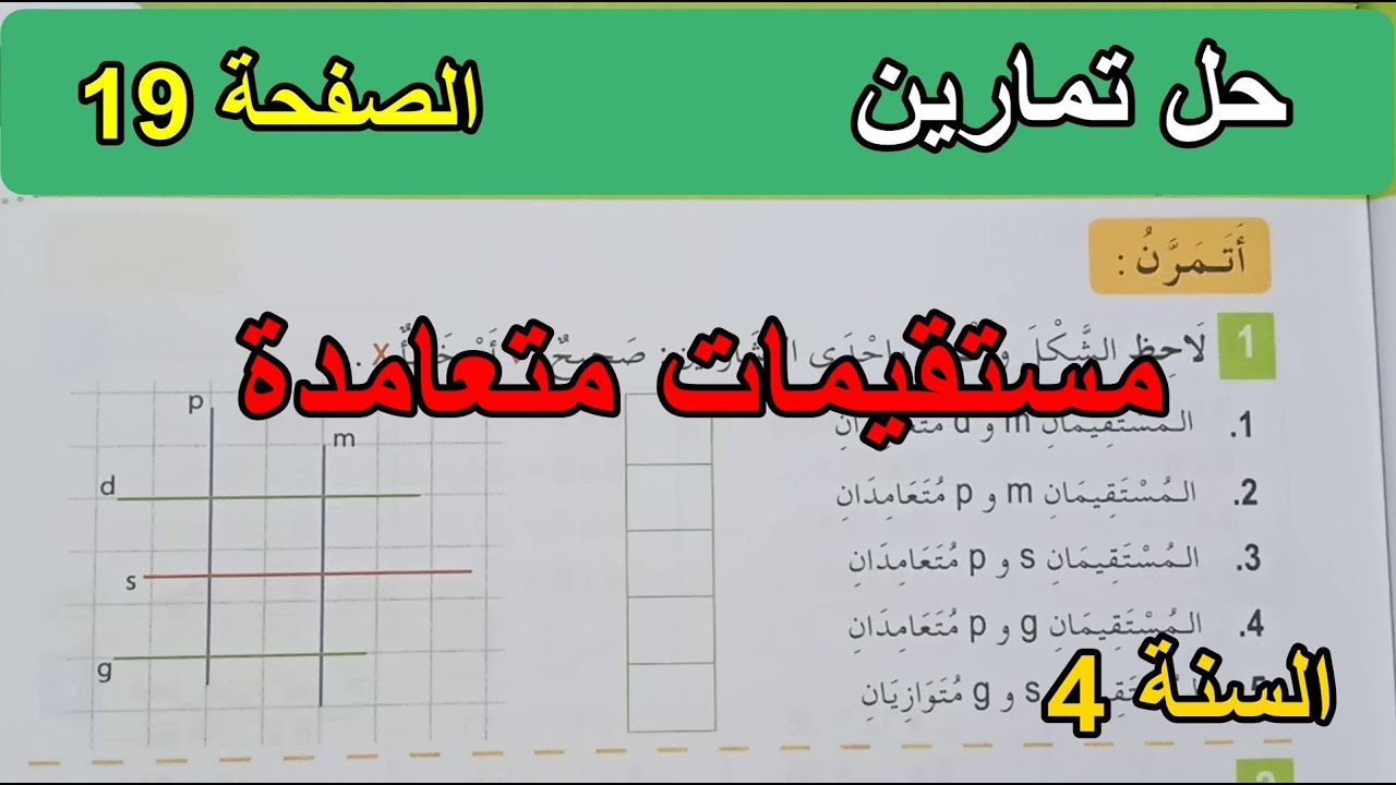 حل تمارين مستقيمات متعامدة الصفحة 19 السنة 4 ابتدائي