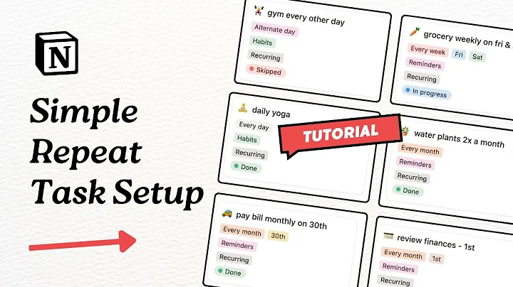 Simple Recurring Tasks in Notion | Beginner's Tutorial | Repeat Habits, Routines, To-Dos, Reminders