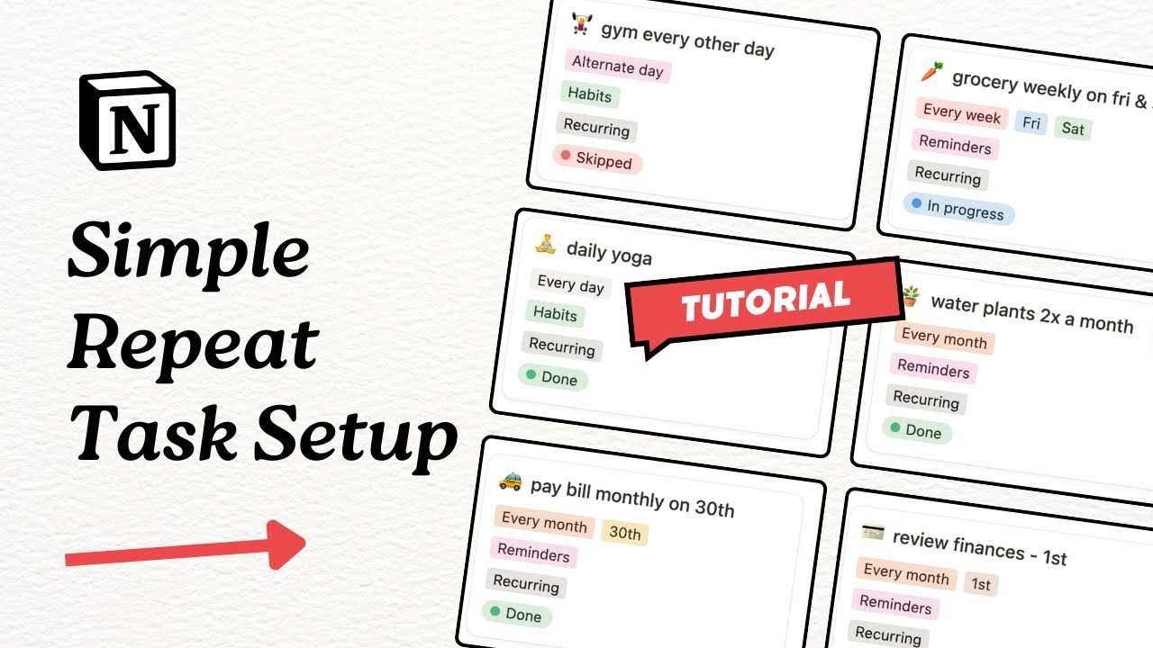 Simple Recurring Tasks in Notion | Beginner's Tutorial | Repeat Habits ...